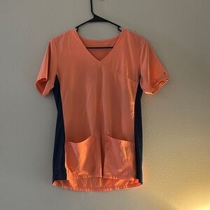 Women's V-Neck Orange and Navy Scrub Top